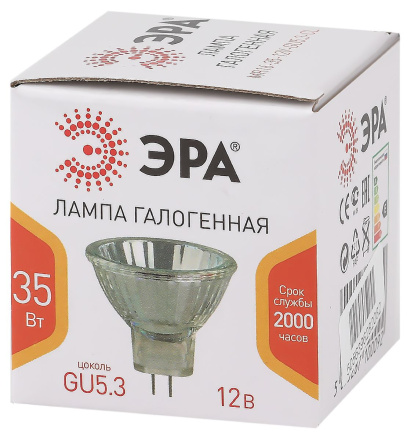 Лампа галогенная Эра GU5.3 35W 3000K GU5.3-MR16-35W-12V-CL Б0051797