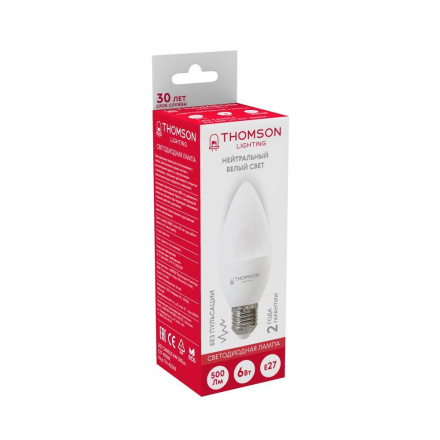 Лампа светодиодная Thomson E27 6W 4000K свеча матовая TH-B2358