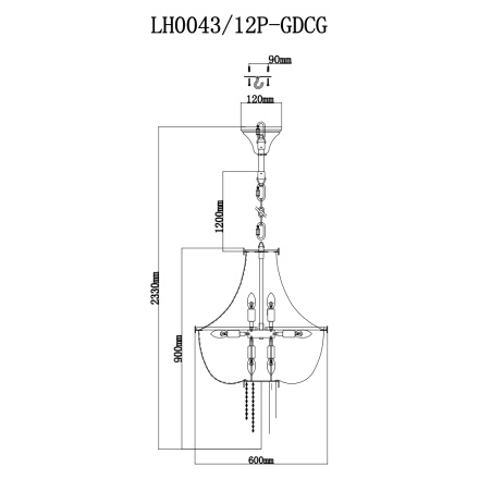 Подвесная люстра Lumien Hall Лиссоне LH0043/12P-GDCG