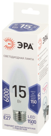 Лампа светодиодная Эра STD LED B35-15W-860-E27 6500K свеча