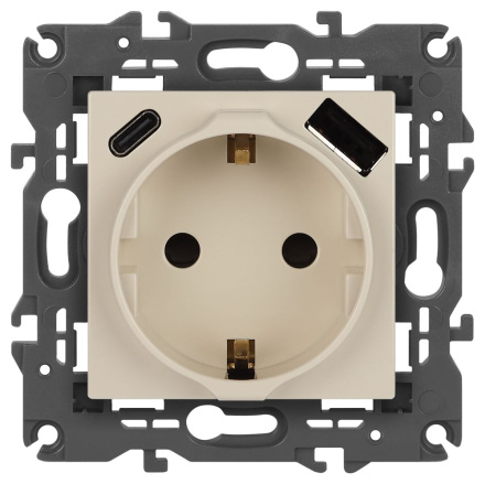 Розетка со шторками с USB type-A+C Эра Elegance 14-4108-02 Б0067725