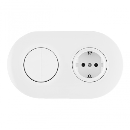 Выключатель круглый двухклавишный с розеткой с/з и шторками Arte Milano SET08-2-40-1-30-2 white