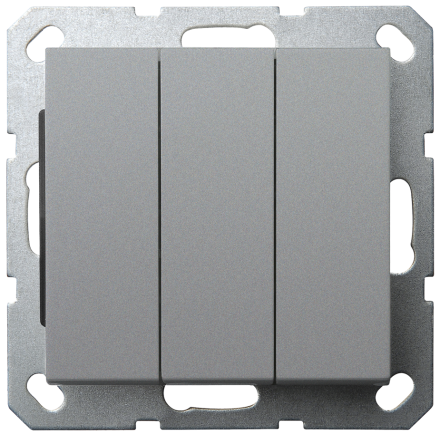 Выключатель трёхклавишный Jasmart в комплекте с накладкой 10A 250V цвет алюминий G3031S