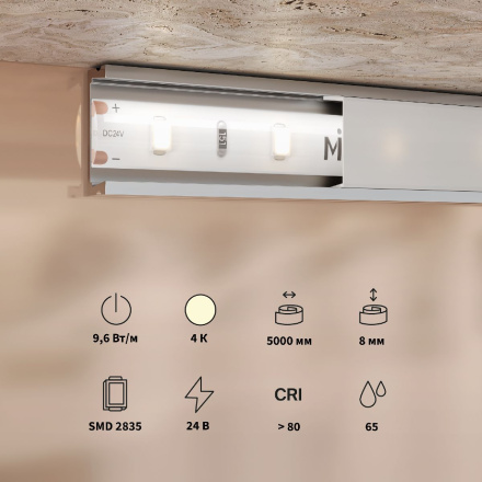 Светодиодная лента Maytoni Base 24В 2835 9,6Вт/м 4000K 5м IP65 201181