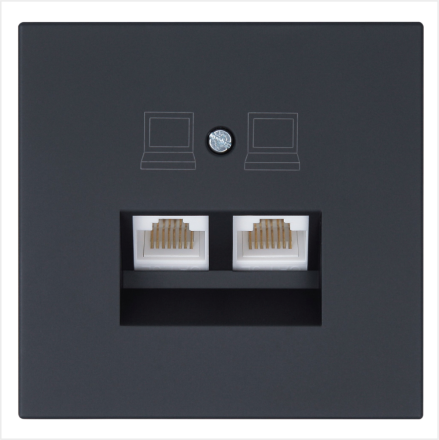 Интернет-розетка RJ45 двойная с накладкой, цвет Черный матовый (soft touch) Jasmart FD6106PBM