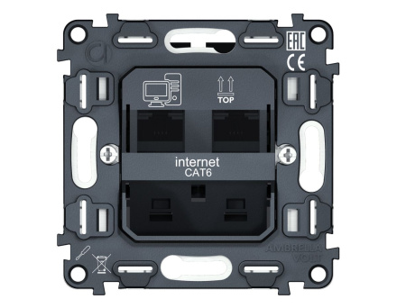 Механизм компьютерной двойной розетки RJ-45 (8P8C) CAT6 с автоматической защитной шторкой QUANT Ambrella Volt VM189