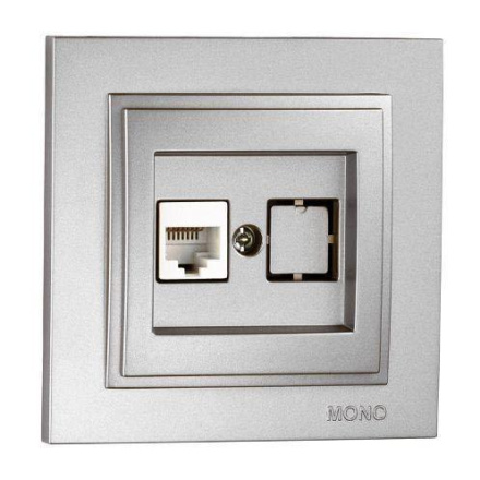 Розетка компьютерная Rj45 Cat6 Mono Electric Despina серебро 102-212105-125