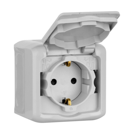 Розетка 2К+З Legrand Quteo 16A 250V с/з со шторками крышкой серая 782351