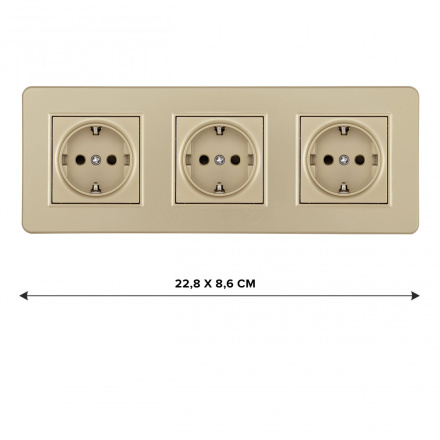 Розетка тройная (трехпостовая) с/з и шторками Arte Milano SET16-3-40-1x3 shampan