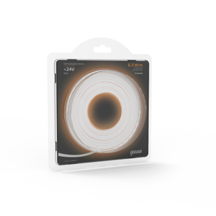 Светодиодная лента Gauss 24В 2835 6,5Вт/м 3000K 5м IP20 312000165