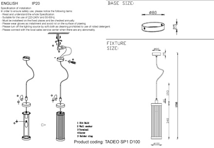 Подвесной светильник Crystal Lux TADEO SP1 D100 GOLD/TRANSPARENTE