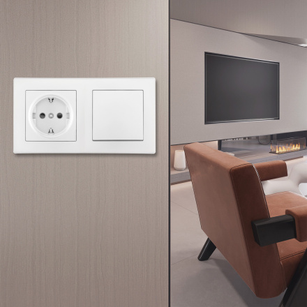 Выключатель одноклавишный с розеткой Arte Milano SET06-2-30-1-40-1 White