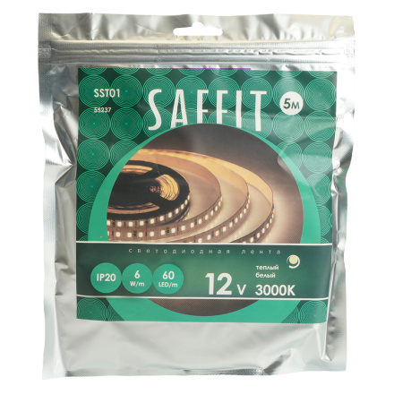 Светодиодная лента Saffit SST01 12В 6Вт/м 3000К 5м IP20 55237