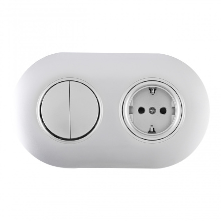 Выключатель круглый двухклавишный с розеткой с/з и шторками Arte Milano SET08-2-40-1-30-2 silver