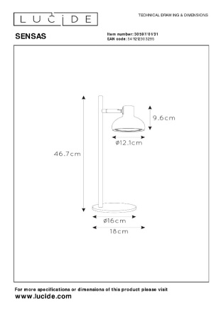 Настольная лампа Lucide Sensas 30597/01/31