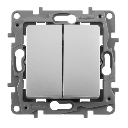 Выключатель двухклавишный Legrand Etika 10A 250V алюминий 672402