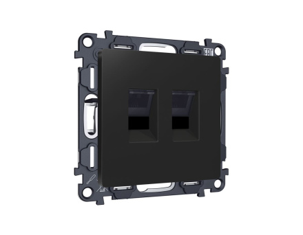 Комплект механизма компьютерной двойной розетки RJ-45 Ambrella Volt MA812110 (8P8C) CAT6 с автоматической защитной шторкой Alfa Черный матовый Quant
