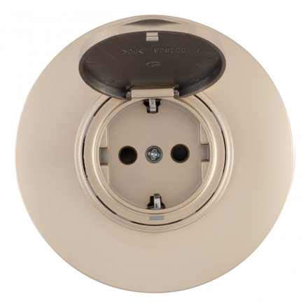 Розетка круглая с/з и шторками, защитной крышкой и рамкой Arte Milano SET08-1-41-1 shampan