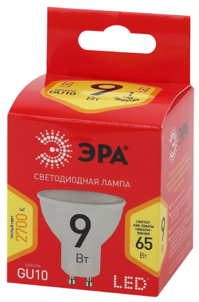 Лампа светодиодная Эра GU10 9W 2700K ECO LED MR16-9W-827-GU10 Б0044088