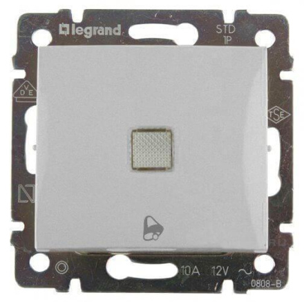 Выключатель кнопочный одноклавишный Legrand Valena 10A 250V с подсветкой Звонок алюминий 770215