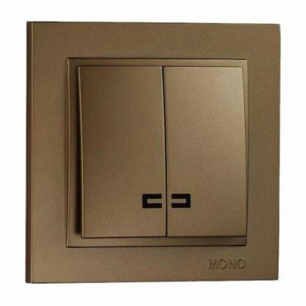 Выключатель двухклавишный с подсветкой Mono Electric Despina 10А 250В бронза 102-232325-103