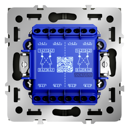 Перекрестный переключатель встраиваемый Voltum S70 двухклавишный 10А, (сталь) VLS020505
