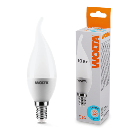 Светодиодная лампа WOLTA 10Вт 6500K E14 свеча на ветру матовая 25WCD10E14