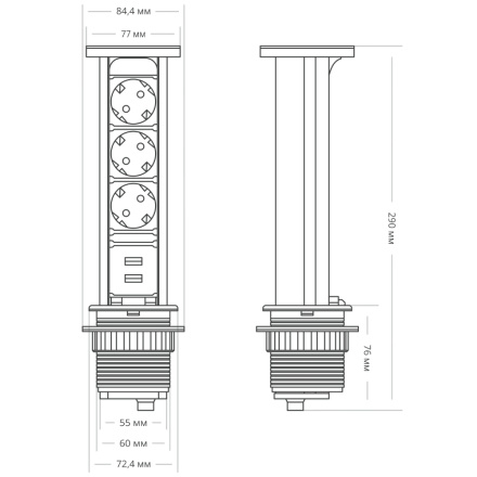 Блок розеток 105W (3 секции и 2 USB) Mebax 00-00001162