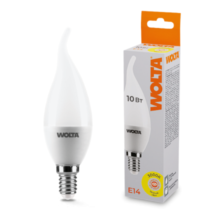 Светодиодная лампа WOLTA 10Вт 3000K E14 свеча матовая 25YCD10E14