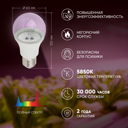 Фитолампа для растений Эра FITO-11W-Ra90-E27 Б0050603