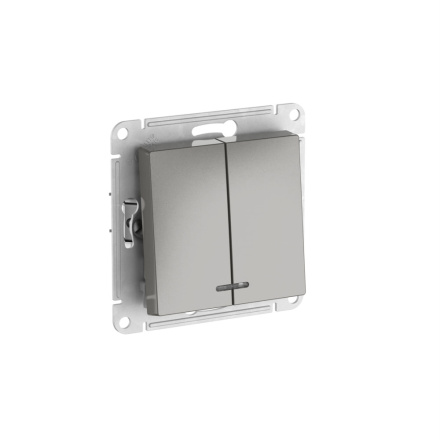 Выключатель 2-клавишный с подсвет.,сх.5а, 10АХ, быстрозажим. клем. Systeme Electric AtlasDesign Сталь ATN000953S