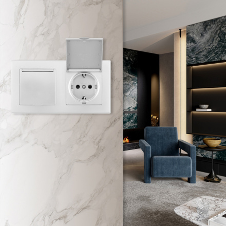 Розетка двойная (двухпостовая) с/з и шторками Arte Milano SET06-2-41-1x2 silver