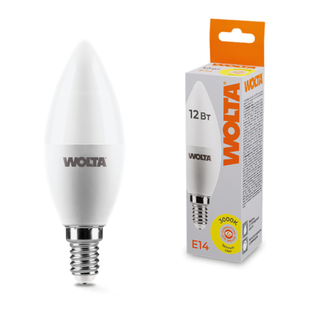 Светодиодная лампа WOLTA 12Вт 3000K Е14 свеча матовая 25YC12E14