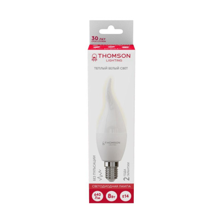 Лампа светодиодная Thomson E14 8W 3000K свеча на ветру матовая TH-B2027