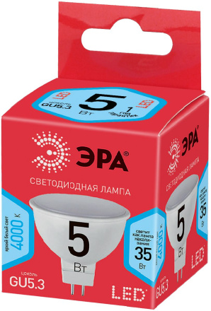 Лампа светодиодная Эра GU5.3 5W 4000K ECO LED MR16-5W-840-GU5.3 Б0019061