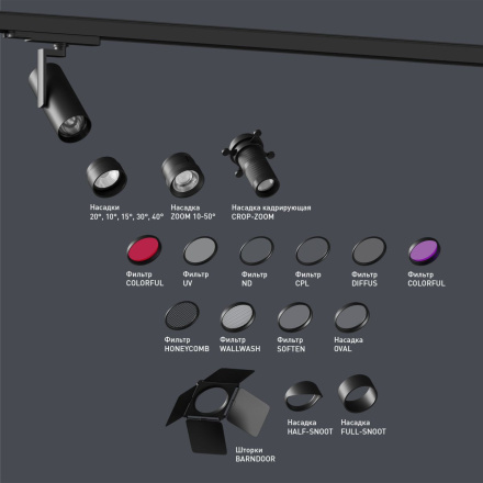 Насадка с изменяемым углом Arlight LGD-ARTIFACT-ZOOMLENS-R65 (BK, 10-50 deg) (Металл) 059711