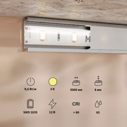 Светодиодная лента Maytoni Base 12В 2835 9,6Вт/м 3000K 5м IP65 201174