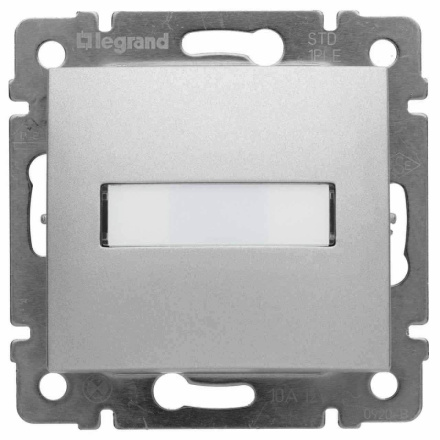 Выключатель кнопочный одноклавишный Legrand Valena 10A 12V с подсветкой держателем этикетки алюминий 770217