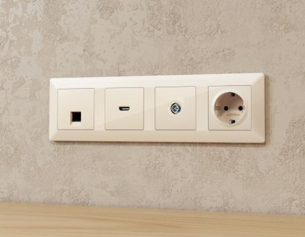 Комплект механизма TV розетки оконечной экранированной 5-1000MHz 3dB Alfa Бежевый глянец Quant Ambrella Volt MA313005 (AP3130, VM199)