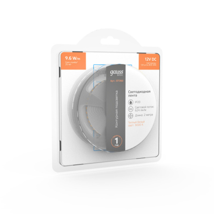 Светодиодная лента Gauss 12В 2835 9,6Вт/м 3000K 2м IP20 BT060
