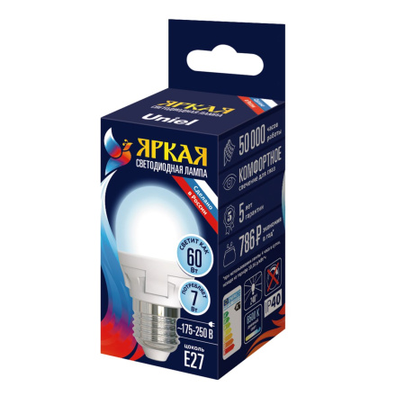Лампа светодиодная Uniel LED-G45 7W/6500K/E27/FR PLP01WH UL-00011017