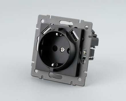 Механизм розетки с USB зарядкой Arlight SCT-MUAA-PL-BK-V (250V, 16A) 049819