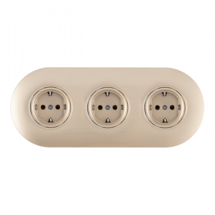 Круглая розетка тройная (трехпостовая) с/з и шторками Arte Milano SET08-3-40-1x3 shampan