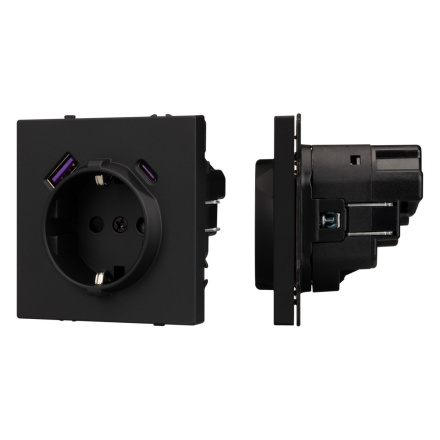 Механизм розетки с USB зарядкой Arlight SCT-NOBE-MUAC-SFPL-BK (230V, 16A) 054285