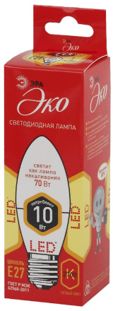 Лампа светодиодная Эра E27 10W 2700K ECO LED B35-10W-827-E27 Б0032962