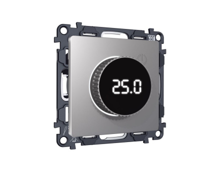 Комплект механизма терморегулятора с цифровым дисплеем с подсветкой и датчиком для теплого пола Alfa Сталь матовый Quant Ambrella Volt MA505810 (AP5058, VM1385)
