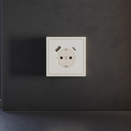 Накладка для розетки с заземлением и защитными шторками, с USB A+C Voltum S70 (хлопок) VLS001013