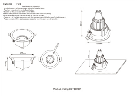 Встраиваемый светильник Crystal Lux CLT 008 CLT 008C1 BL