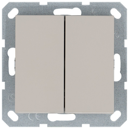 Выключатель двухклавишный перекрестный 10A 250V с накладкой, цвет Тауп Jasmart G3014T
