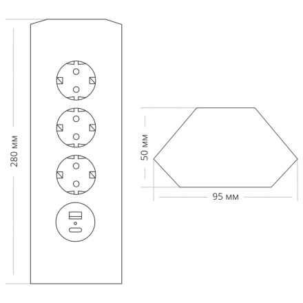 Блок розеток 50F (NEW) (3 секции и 2 USB) Mebax 00-00001588